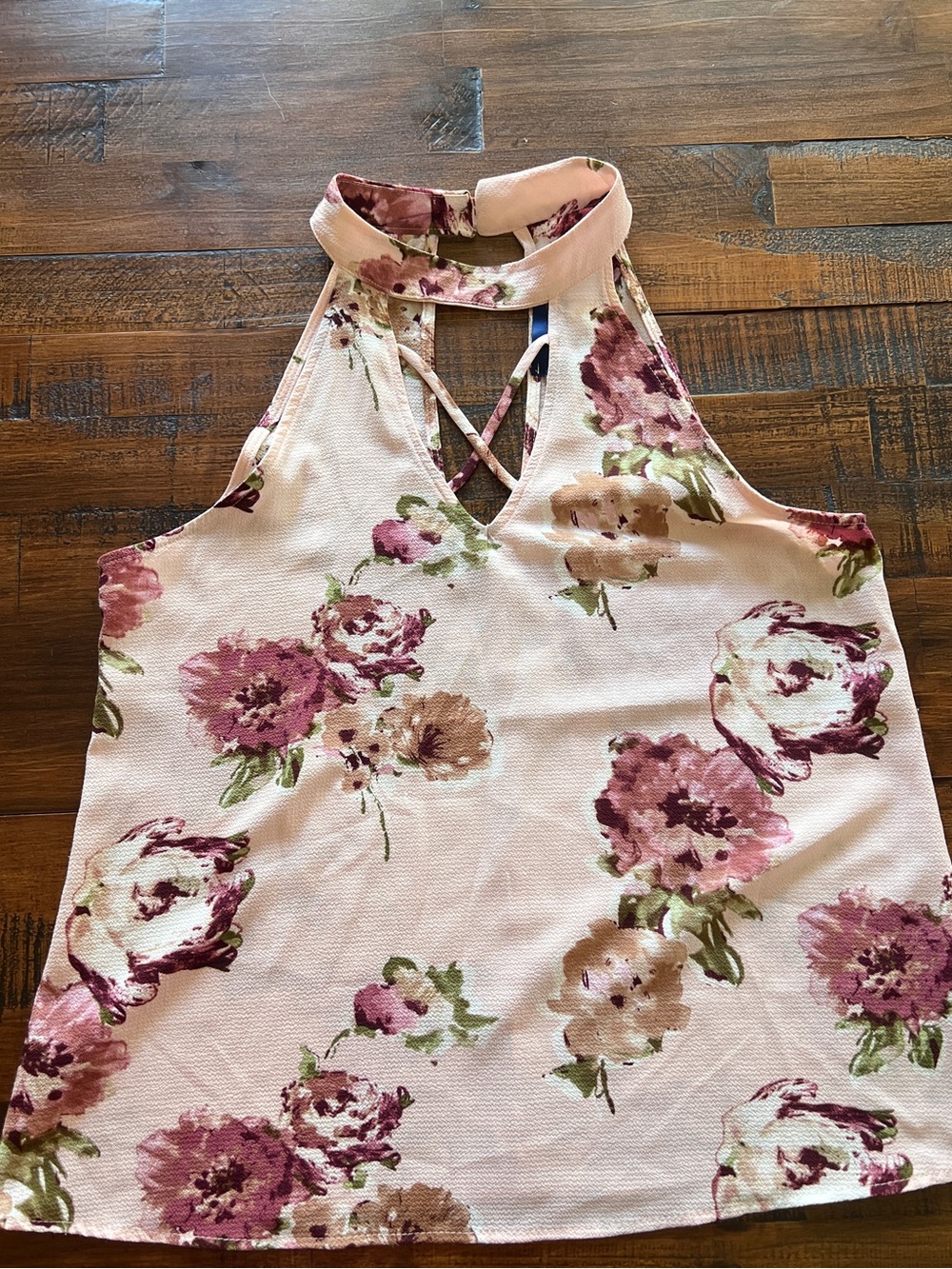 Choker Neck Floral Tank Top - Blush Pink